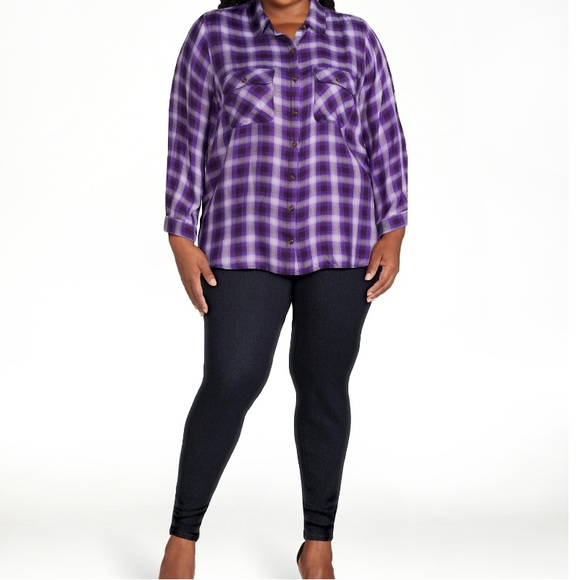 NWT Terra & Sky 3x Button Down Long Sleeve Purple Plaid Shirt - Picture 7 of 7